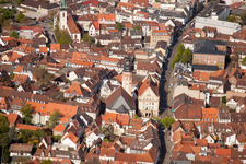 Old Town area and city center in the district Durlach in Karlsruhe in the state Baden-Wurttemberg from above