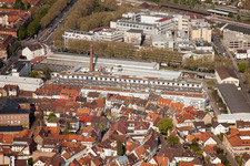 To the foundry in the district Durlach in Karlsruhe in the state Baden-Wuerttemberg, Germany seen from above