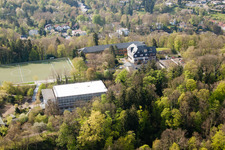 Schöneck Sports School behind the Turmberg in the district Durlach in Karlsruhe in the state Baden-Wuerttemberg, Germany from the plane