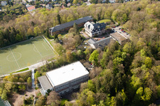 Schöneck Sports School behind the Turmberg in the district Durlach in Karlsruhe in the state Baden-Wuerttemberg, Germany viewn from the air