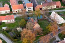Aerial view of Church building in the village of in Niederer Flaeming in the state Brandenburg, Germany