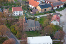 Aerial photograpy of Church building in the village of in Niederer Flaeming in the state Brandenburg, Germany