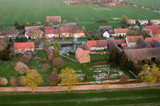 Church building in the village of in Niederer Flaeming in the state Brandenburg, Germany out of the air