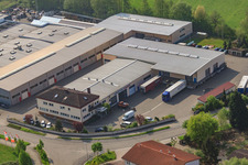 Aerial view of Nuss forwarding company in the Horst industrial park in the district Minderslachen in Kandel in the state Rhineland-Palatinate, Germany