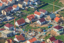 New buildings on Höhenweg in Kandel in the state Rhineland-Palatinate, Germany from above