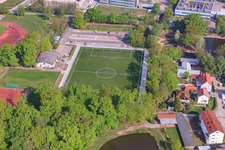 Aerial view of Artificial turf pitch in Kandel in the state Rhineland-Palatinate, Germany