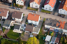 Home gardens in Rosenstr in the district Reichenbach in Waldbronn in the state Baden-Wuerttemberg, Germany out of the air