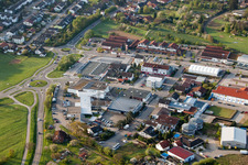 Schießhüttencenter industrial park from the north in the district Langensteinbach in Karlsbad in the state Baden-Wuerttemberg, Germany