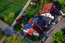 Oblique view of Traminerstr in the district Stupferich in Karlsruhe in the state Baden-Wuerttemberg, Germany