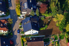 Aerial view of Gutedelstr in the district Stupferich in Karlsruhe in the state Baden-Wuerttemberg, Germany