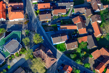 Kleinsteinbacher Straße in the district Stupferich in Karlsruhe in the state Baden-Wuerttemberg, Germany viewn from the air