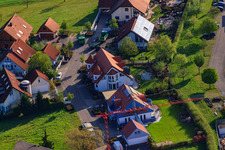 Oblique view of Gerbera Street in the district Stupferich in Karlsruhe in the state Baden-Wuerttemberg, Germany