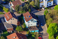 Drone recording of Gänsbergstr in the district Stupferich in Karlsruhe in the state Baden-Wuerttemberg, Germany