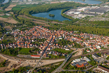 Town View of the streets and houses of the residential areas between railway, state highway and Daimler factory in Woerth am Rhein in the state Rhineland-Palatinate, Germany