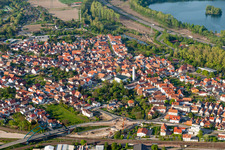 Aerial view of Town View of the streets and houses of the residential areas in Woerth am Rhein in the state Rhineland-Palatinate, Germany