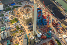 EnBW new coal-fired power plant on the Rhine in the district Daxlanden in Karlsruhe in the state Baden-Wuerttemberg, Germany seen from above