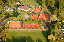 Aerial photograpy of Sports facilities Tennis club in the district Daxlanden in Karlsruhe in the state Baden-Wuerttemberg, Germany