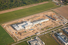 New construction of EDEDKA Südwestfleisch at the gliding airfield in the district Silberstreifen in Rheinstetten in the state Baden-Wuerttemberg, Germany