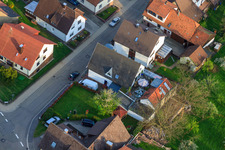 Brunnenstraße Butcher Bernd Glasstetter in the district Völkersbach in Malsch in the state Baden-Wuerttemberg, Germany seen from above
