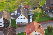 Brunnenstraße Butcher Bernd Glasstetter in the district Völkersbach in Malsch in the state Baden-Wuerttemberg, Germany seen from a drone