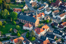 Town View of the streets and houses of the residential areas in the district Neuburgweier in Au am Rhein in the state Baden-Wurttemberg from above