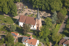 Aerial view of Church building in the village of in Insheim in the state Rhineland-Palatinate, Germany