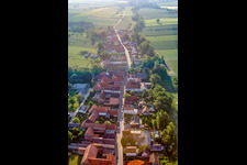 Aerial photograpy of Main Street from the West in Vollmersweiler in the state Rhineland-Palatinate, Germany