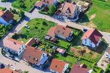 In the pea field in the district Mörzheim in Landau in der Pfalz in the state Rhineland-Palatinate, Germany viewn from the air
