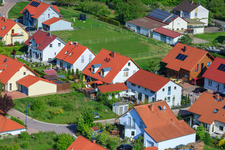 In the pea field in the district Mörzheim in Landau in der Pfalz in the state Rhineland-Palatinate, Germany from the drone perspective