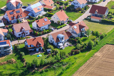 Drone recording of In the pea field in the district Mörzheim in Landau in der Pfalz in the state Rhineland-Palatinate, Germany