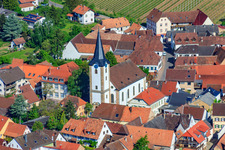 Aerial view of Protestant Church Mörzheim in the district Mörzheim in Landau in der Pfalz in the state Rhineland-Palatinate, Germany