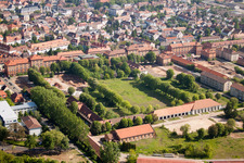 Theodor-Heuss-Platz with former barracks on Cornichonstrasse in Landau in der Pfalz in the state Rhineland-Palatinate, Germany