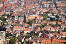 Aerial view of City center with Catholic Church of the Assumption of Mary - St. Mary's Church in Landau in der Pfalz in the state Rhineland-Palatinate, Germany