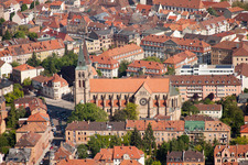 Aerial view of Catholic Church of the Assumption of Mary - St. Mary's Church in Landau in der Pfalz in the state Rhineland-Palatinate, Germany