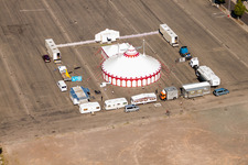 Circus tent domes of the circus Sperlich's Maerchentheater in the district Queichheim in Landau in der Pfalz in the state Rhineland-Palatinate, Germany
