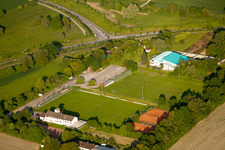 Aerial view of Sports field in the district Wolfartsweier in Karlsruhe in the state Baden-Wuerttemberg, Germany