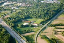 Aerial view of Oberwald Stadium in the district Durlach in Karlsruhe in the state Baden-Wuerttemberg, Germany