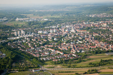 Oblique view of Floodplain in the district Durlach in Karlsruhe in the state Baden-Wuerttemberg, Germany