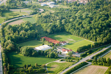 Aerial photograpy of Oberwald Stadium in the district Durlach in Karlsruhe in the state Baden-Wuerttemberg, Germany