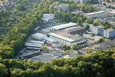 Aerial view of Killisfeld industrial area in the district Durlach in Karlsruhe in the state Baden-Wuerttemberg, Germany