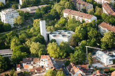 Aerial view of St. John's Church in the district Durlach in Karlsruhe in the state Baden-Wuerttemberg, Germany