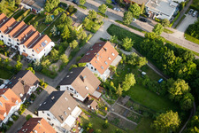 Floodplain in the district Durlach in Karlsruhe in the state Baden-Wuerttemberg, Germany seen from above