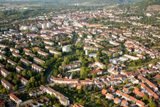 Bird's eye view of Floodplain in the district Durlach in Karlsruhe in the state Baden-Wuerttemberg, Germany