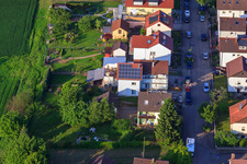 Drone recording of Gerbera Street in the district Stupferich in Karlsruhe in the state Baden-Wuerttemberg, Germany