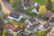 Gerberastraße 4 in the district Stupferich in Karlsruhe in the state Baden-Wuerttemberg, Germany seen from above