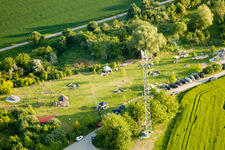 Aerial view of Barbecue area at the Karlovy Vary motorway exit in the district Stupferich in Karlsruhe in the state Baden-Wuerttemberg, Germany