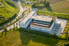 Aerial view of PI Physics Instruments GmbH in the district Stupferich in Karlsruhe in the state Baden-Wuerttemberg, Germany
