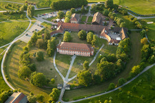 Aerial photograpy of Grounds of the Golf course at Golfclub Hofgut Scheibenhardt e.V in Karlsruhe in the state Baden-Wurttemberg