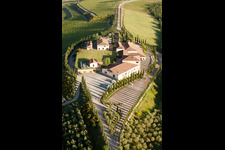 Farmstead with cypress avenues in Caparzo in Montalcino in the state Siena, Italy