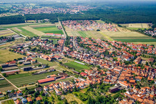 Aerial view of View of the town from the northeast in Rheinzabern in the state Rhineland-Palatinate, Germany